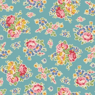 Tilda Jubilee Flowers. Dusty Teal 1616
